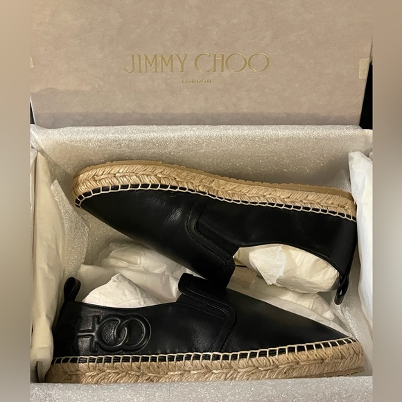 BRAND NEW Authentic JIMMY CHOO Black Lichi Flat Espadrilles US6.5 - Picture 3 of 6